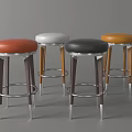Modern Bar Stools With Orange White Black Yellow Leather Round Seats Metal Frames Wooden Legs