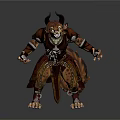 Mythical Fantasy Creature With Horns Sharp Teeth Leather Outfit Tail And Claws