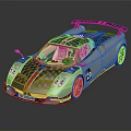 Pagani Huayra Supercar Gray With Red Stripes Carbon Fiber Sleek Design Rear Wing Sporty Wheels