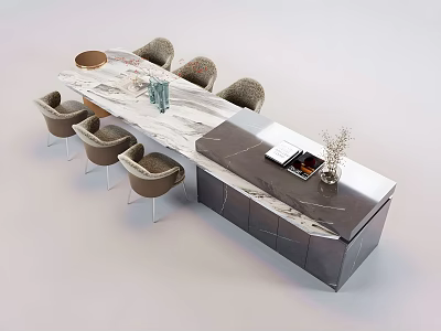 Modern Dining Table Combination With Marble Top Chairs And Sideboard Decor Elements 3d model