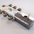 Modern Dining Table Combination With Marble Top Chairs And Sideboard Decor Elements 3d model