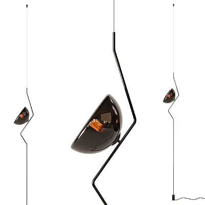 Modern Arc Floor Lamp With Black Metal Stand And Amber Shade For Living Room 3d model