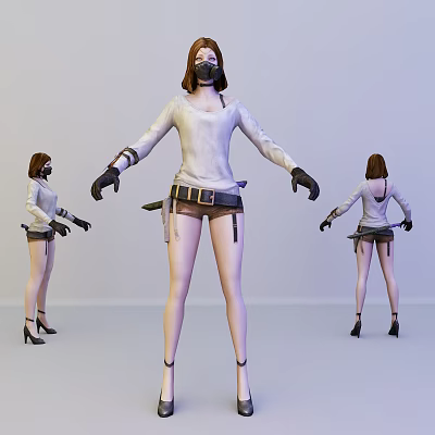 Modern game character female assassin 3d model