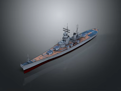 Detailed 3D Warship Model With Gray Hull Brown Deck And Antennas 3d model