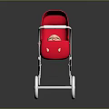 Red Baby Stroller With White Wheels Carrying Cute Baby Lying Comfortably Inside