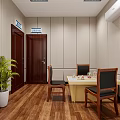 Office Corridor Interior With Wooden Flooring Desk Chair Wall Posters TV Screen And Ceiling Lights
