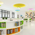 Modern Reading Room Kindergarten Primary School Reading Room Library Bookcase Bookshelf Low Cabinet Shaped Arc Card Seat Bookcase Desk 3d model