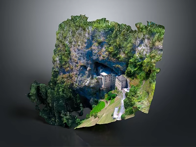 Cartoon Scene With Mountain Cliff Lush Forest Cave Castle And Waterfall 3d model