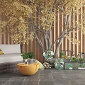 Indoor Potted Plants Decor With Glass Containers Sofa And Yellow Tree Decoration