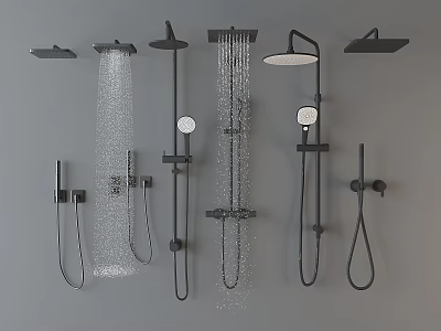 Modern Black Shower Systems With Multiple Styles Including Handheld And Rainfall Heads For Bathroom 3d model