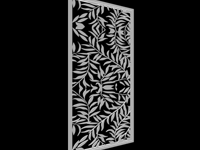 Modern Room Divider Featuring Ornate Laser Cut Leaf Pattern For Interior Decor 3d model