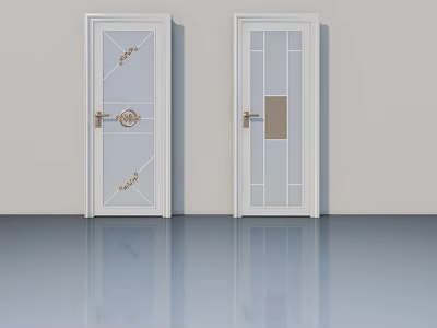 Modern Swing Doors With White Frame Glass Panels And Metal Handles 3d model