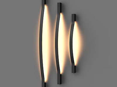 Modern Curved Black Wall Lamps with Warm Yellow Light on Gray Wall 3d model