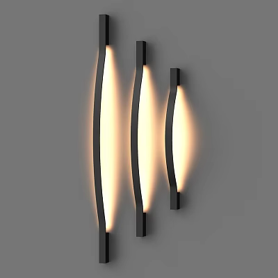 Modern Curved Black Wall Lamps with Warm Yellow Light on Gray Wall 3d model