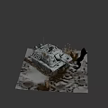 Military Tank With Cannon On Snow Covered Muddy Ground And Dry Grass