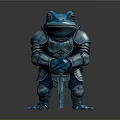 Blue Frog Wearing Medieval Armor Holding Sword with Mythical Details