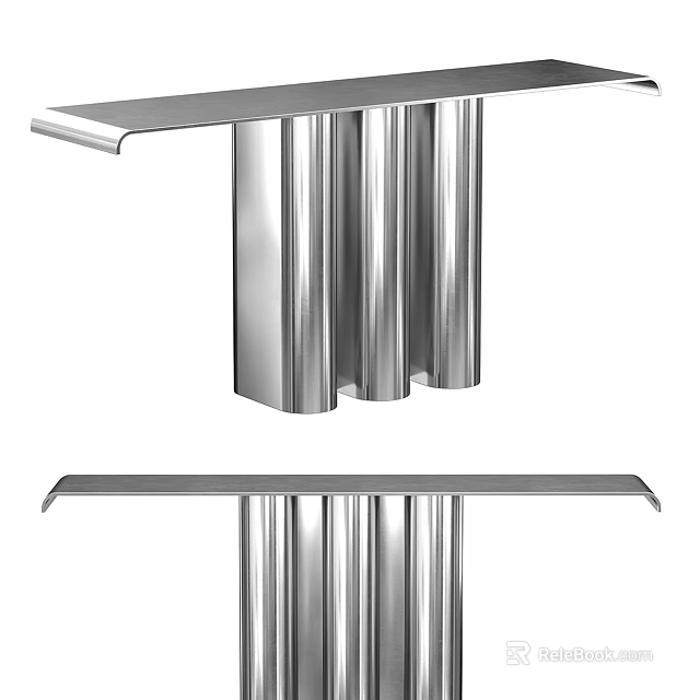 Modern Stainless Steel Side Table With Sleek Cylindrical Legs And Polished Surface 3d model 