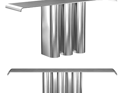 Modern Stainless Steel Side Table With Sleek Cylindrical Legs And Polished Surface 3d model