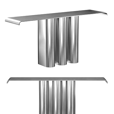 Modern Stainless Steel Side Table With Sleek Cylindrical Legs And Polished Surface 3d model