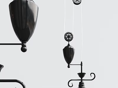 Black Vintage Chandelier with Decorative Pulley Structure for Home Decor 3d model