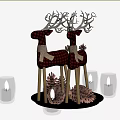 Christmas Decorative Ornaments Set with Plaid Reindeer Pinecones and Candle Holders