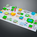 Green Plants in Colorful Miniature Urban Park Model with Trees Lawns Buildings and Water Pool
