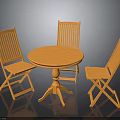 Orange Outdoor Furniture Set With Round Wooden Table And Folding Chairs