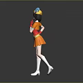 Standing Anime Character Wearing Yellow Hat Blue Decoration Orange Dress And Red Gloves
