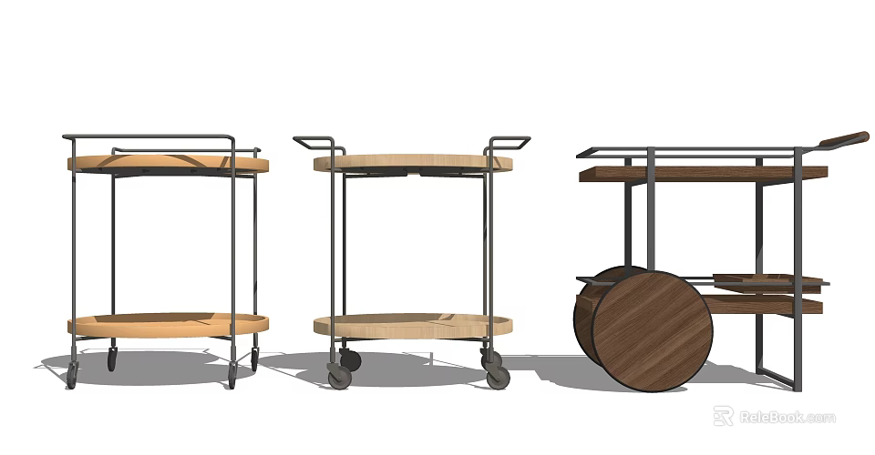Commercial Service Carts With Metal Frames Wooden Shelves And Rolling Wheels 3d model 