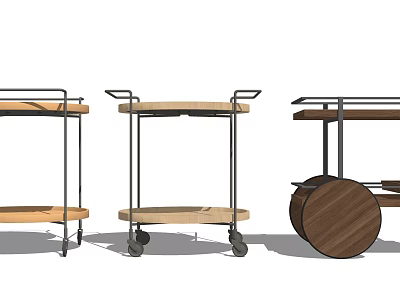 Commercial Service Carts With Metal Frames Wooden Shelves And Rolling Wheels 3d model