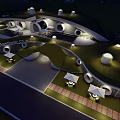 Modern Hillside Boutique Villa Building With Curved Green Roof Outdoor Terrace And Pool Lighting