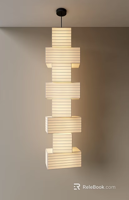 Modern Layered Striped Chandelier With Minimalist Modular Interior Design 3d model 