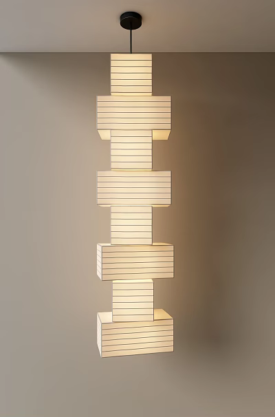 Modern Layered Striped Chandelier With Minimalist Modular Interior Design 3d model