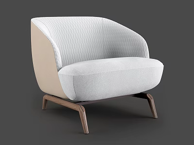 Elegant Modern Armchair With Light Gray Textured Fabric Curved Arms And Wooden Legs 3d model