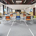 School Modern Classroom Interior With Colorful Chairs Tables TV And Floor Lines