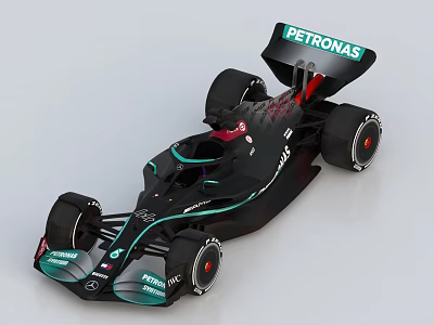 Black And Green Formula 1 Racing Car With PETRONAS Logo Streamlined Body And Rear Wing 3d model