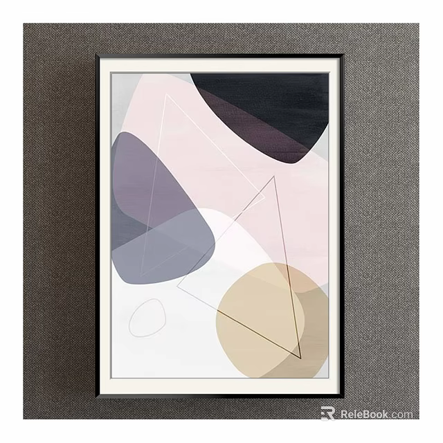 Abstract Artwork With Geometric Shapes Purple Black Pink Beige Framed Modern Wall Decor 3d model 