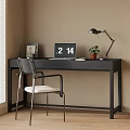Modern Black Desk With Laptop Showing 214 Small Plant Table Lamp And Chair Near Window