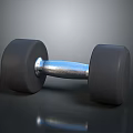 Black Weight Plates Dumbbell With Silver Handle On Black Reflective Surface 3d model