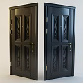 Dark Colored Security Door With Intricate Carved Patterns And Golden Hardware
