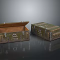 Vintage Military Style Wooden Storage Boxes One Open and One Closed with Metal Hardware