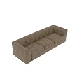 Brown Leather Multi Seater Sofa With Tufted Design And Wooden Legs Modern Style