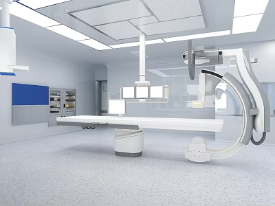 Modern Hospital Operating Room With Surgical Equipment Operating Table And Lights 3d model