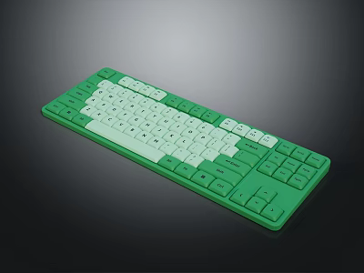 Green Computer Keyboard With White Keys And Standard Layout For Home Office Use 3d model
