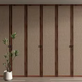 Modern Wooden Wardrobe Design With Panel Doors And Indoor Plant In Home Interior