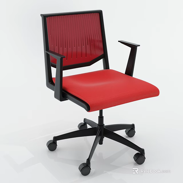 Red Office Chair With Black Frame Armrests And Rolling Wheels Modern Design 3d model