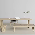Light Wooden Desk Interior with Books and Potted Plant Accompanied by Chair and Bench