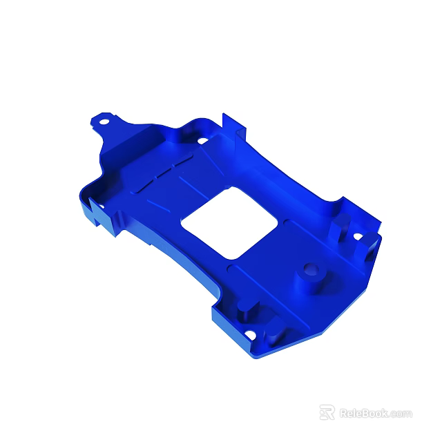 Blue Mechanical Bracket Frame With Square Opening And Mounting Holes 3d model 
