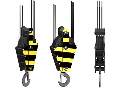 Industrial Pulley Block Equipment Featuring Yellow Black Stripes And Various Designs 3d model
