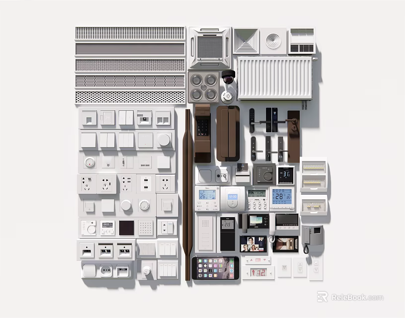 Various Modern Switch Panels With Different Designs And Home Decor Styles 3d model